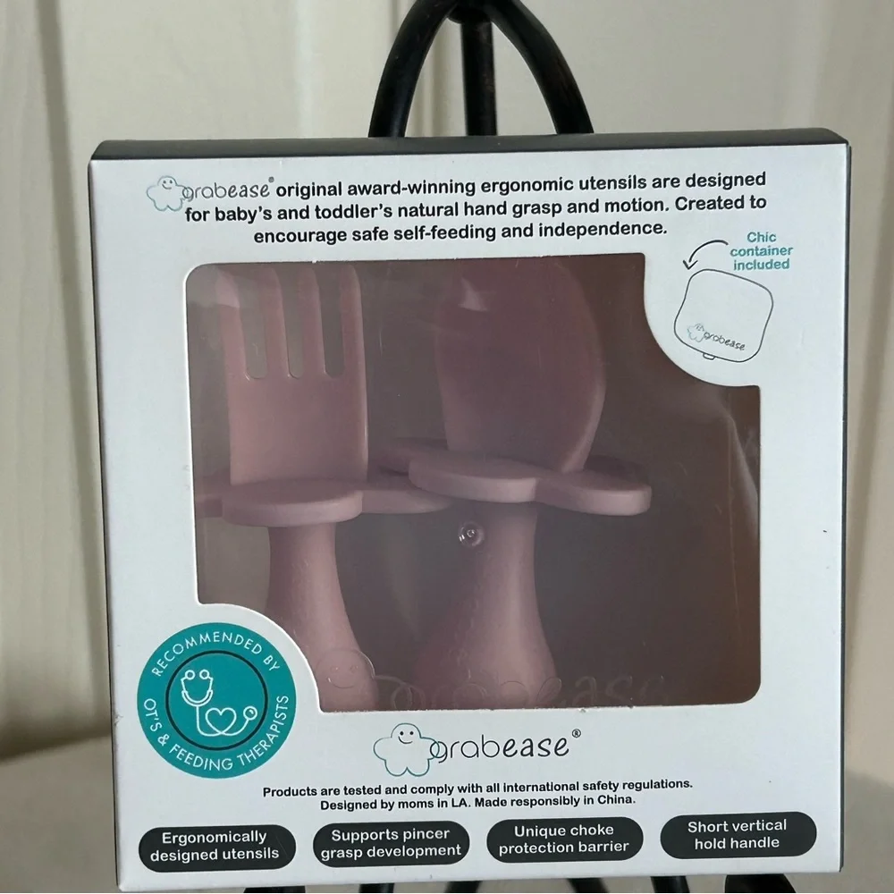 NWT grabease baby toddler ergonomically designed utensils pink age 6m+